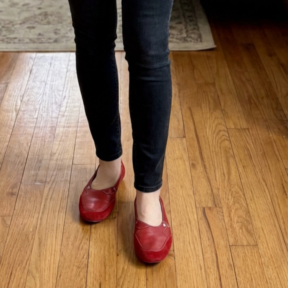 Tod's Red Leather & Suede Driver Loafers